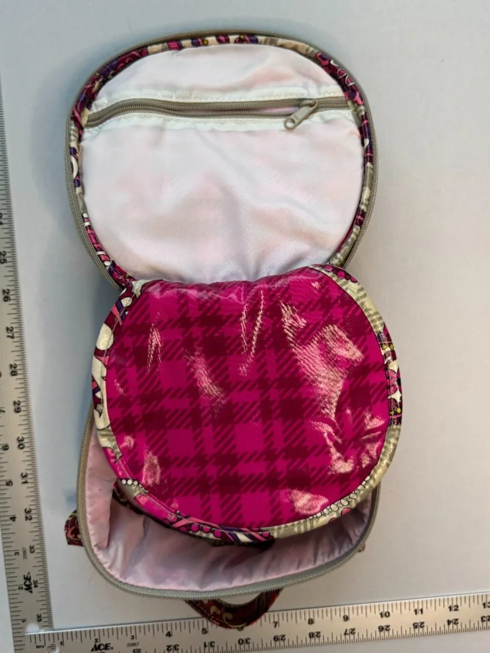 Vera Bradley Paisley Meets Plaid Round Hat Box Jewelry Travel Case Cosmetic Bag